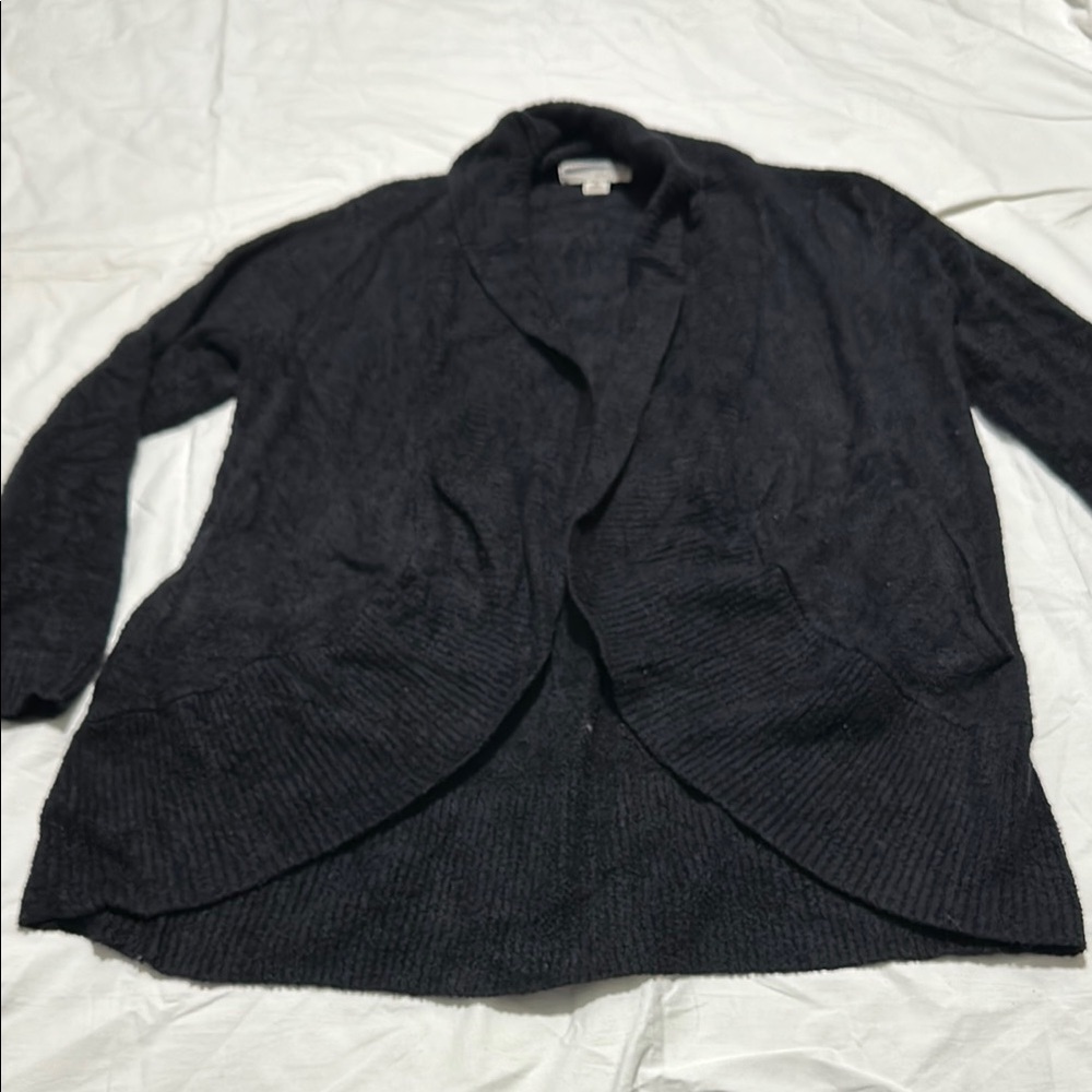 Barefoot Dreams Cozychic Lite Women's M Black Rounded Hem Cardigan Lounge